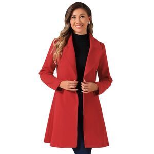 Winter Peacoat Shawl Lapel Single Breasted Belted Long Trench Coats Red